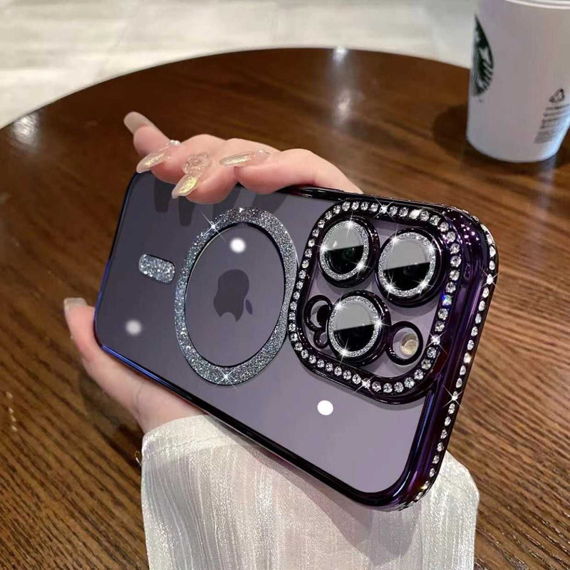 Glitter Magnetic iPhone Case with Rhinestones