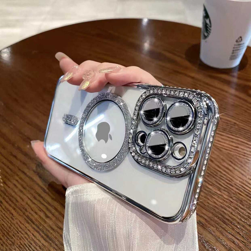 Glitter Magnetic iPhone Case with Rhinestones