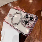 Glitter Magnetic iPhone Case with Rhinestones