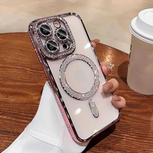 Glitter Magnetic iPhone Case with Rhinestones